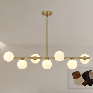 Ulteronixshop-Lustre Moderne Or,Lustres Suspendue De Style Industriel Avec Base 7&times;G9 Et Abat-Jour En Verre Blanc,Suspension Luminaire Hauteur R&eacute;Glable,Pour Salon,&icirc;Lot De Cuisine,Salle &agrave; Manger,Chambr - Neuf