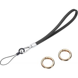 KAL-Sangle De Poignet En Cuir Lisse, Sangle De Lani&egrave;re De Poignet Anti-Chute Pour Sac &Agrave; Main, T&eacute;l&eacute;phone Portable, Porte-Cl&eacute;s, Portefeuille (Noir) - Neuf