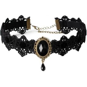 Kal-Collier Dentelle Noire Collier Pendentif En Cristal Velours Vintage Bijoux Gothique Fleur Creuse Choker Accessoires D`Halloween Pour Femmes Et Filles (A) - Neuf