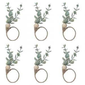Ronds De Serviette Lot De 6 Ronds De Serviette En Bois D'eucalyptus Rustique Boho Feuille De Bois Perle De Serviette De Ferme Rin - Neuf
