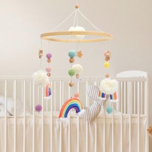 Yemaesre-Mobile Pour Bébé, Lit De Bébé, Mobile Pour Bébé Avec Arc-En-Ciel, Étoiles, Boules De Feutre, Carillon À Vent Suspendu, Décoration De Chambre D'enfant, Joli Cadeau Pour Nouveau-Né Pour Garçon - Neuf