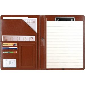 Portfolio A4 en Cuir PU, Dossier Presse-papiers A4, Conferencier Cuir Porte Documents, pour R&eacute;union, Bureau, Ecole, Noir - Neuf