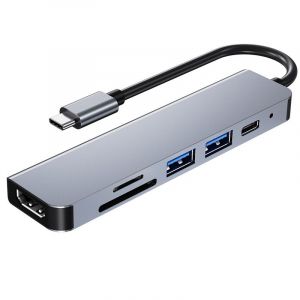 Hub multiport USB-C, 6-en-1 avec HDMI 4K, puissance de sortie 100 W - Neuf