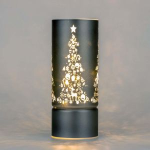 Kal-Vase De Noël Décoré De 22 Cm - Lampe De Table En Verre Gravé - Tube De Noël - Cylindre Gris - Guirlande Lumineuse Led À Piles - Décoration De Table - Neuf