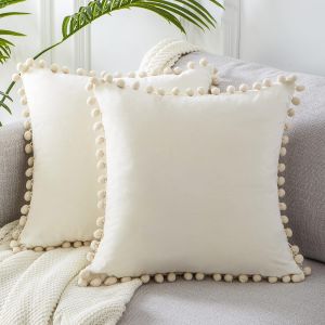 Housse De Coussin 45x45 Blanc Décoration Chambre Fille Lot De 2 Coussins Et Accessoires Déco Pour Canapé Design Recto-Verso En Couleur Unie En Velours - Neuf