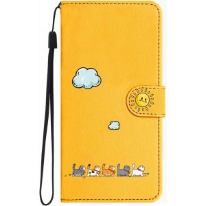 Sjzg-Coque Pour 17,Chat Mignon Et Color&eacute; Housse De Protection Etui &Agrave; Pochette De Portefeuille Rabat En Cuir Pu&iquest;Fermeture Magn&eacute;tique&iquest;&iquest;Bo&icirc;tier Avec Support&iquest;,Jaune - Neuf