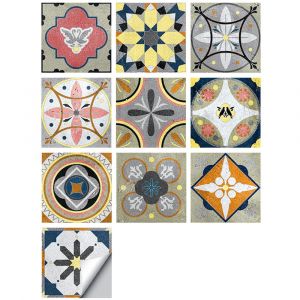 Lot de 10 stickers muraux r&eacute;utilisables en PVC imitation carrelage - Autocollants pour surfaces lisses - 10 x 10 cm - Style 4 - Neuf