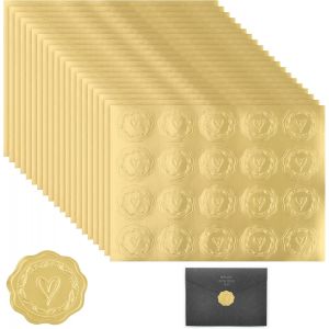 300 Pi&egrave;ces Autocollants De Sceau D'enveloppe &Eacute;tiquettes De Sceaux De Relief Auto-Adh&eacute;sives Autocollant Sceau En Coeur Forme Autocollant De Sceau De Cire En Relief Dor&eacute; Pour Invitations Cartes Voux - Neuf