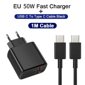 Chargeur Usb C 50w Pd, Adaptateur De Charge Super Rapide Pour Samsung Galaxy S22 S23 S24 Ultra Type C, Charge Rapide 3.0, Chargeur Mural Black Eu And Cable - Neuf