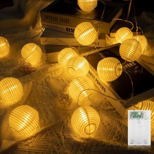 Kal-Guirlande Lumineuse Lampion, 16leds 3 Mètres Alimenté Par Piles, Décoration Pour Intérieur/Extérieur, Maison Jardin Fête Et Cérémonie - Neuf