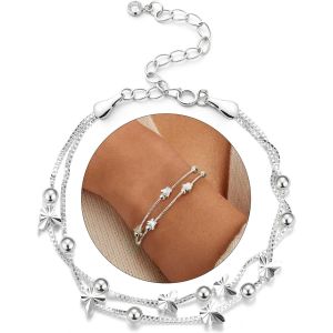 Bracelet Femme Argent Sterling Réglable Bracelets Empilable Bracelet En Perles Papillon Etoile C?ur Charm Bracelet Argent Bijoux Pour Femme.[X1568] - Neuf