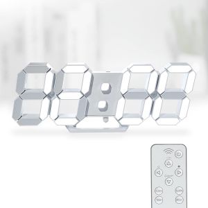 FCHHK-Horloge Murale numérique à LED 3D de 24,6 cm, Horloge de Table Grand écran Horloge Murale numérique Horloge de Bureau avec télécommande température 12/24 h (lumière Blanche) - Neuf
