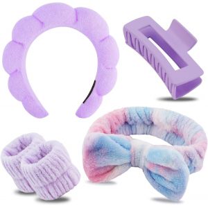 2 Set Bandeaus Maquillage Femme Avec Pinces À Cheveux E Bracelets De Lavage Visage, Bowknot Bandeau Spa Pour Femme,Headband Douche, Élastique Bandeau Pour Lavage Du Visage Yoga Sport Douche - Neuf