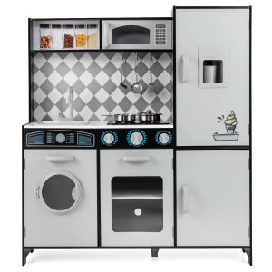 Cuisine de jeu pour enfants 91 x 30 x 102 cm avec effets sonores et lumi&egrave;res style moderne en MDF gris Helloshop26 20_0018825 - Neuf