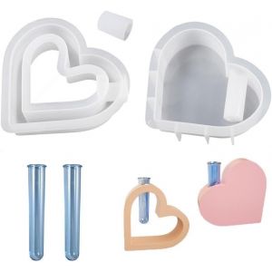 4 Pi&egrave;ces Tube &Agrave; Essai Vase &Agrave; Fleurs Moule En R&eacute;sine, Moule Resine Epoxy, Forme De Coeur Moules Silicone Resine Epoxy, Resine Silicone Avec Tubes &Agrave; Essai Pour Les Plantes Hydroponiques - Neuf