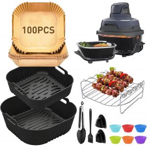 Ulteronixshop-Air Fryer Accessoires pour Ninja Crispi 3,8L, 13 Pcs Avec Friteuse &Agrave; Air Moule en Silicone, Grille Racks, Papier Cuisson Air Fryer, Moule Cake etc, pour Airfryer Crispy FN101 - Neuf