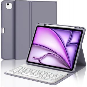 Clavier Ipad Air 13 Pouces (M2 2024/M3 2025), Azerty Français Clavier Coque, Étui Clavier Détachable Sans Fil Bluetooth Pour Ipad Air 13 Pouces M2 2024/M3 2025, Pourpre Lavande - Neuf