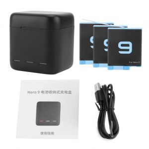 Ensemble de 3 batteries et 1 chargeur TELESIN pour camera de sport GoPro Hero 9, batterie haute capacite - Neuf
