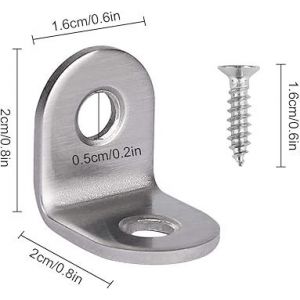 Équerre d'angle à angle droit à 90 degrés en acier inoxydable avec vis pour bureau, table, étagère, 1 paquet, argent, 20 x 20 mm - Neuf