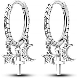 Kal-Boucles D'oreilles Pendantes En Argent Sterling 925 Pour Femme, Petites Créoles Avec Breloques, Boucles D'oreilles Attrape-Rêves, Boucles D'oreilles Pendantes Personnalisées En Forme D'étoile - Neuf