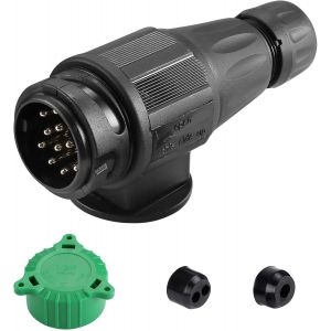 Prise Remorque 13 Broches Male &Eacute;tanche, 12V Prise Attelage 13 Broches Connecteur Prise De Remorque Male Pour Porte-V&eacute;los, Camion,Caravane,Fiche Remorque 13 Broches Avec Cache Vert(Sk13P) - Neuf