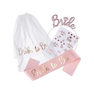 Voile, &eacute;charpe et diad&egrave;me roses pour future mari&eacute;e - Accessoires pour enterrement de vie de jeune fille - Neuf