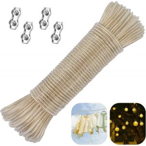 KALANKA-Corde &agrave; Linge de 30m avec Noyau en Acier, Fil a Linge Ext&eacute;rieur, Corde &agrave; Linge avec Noyau en Acier pour l'ext&eacute;rieur, Fil Etendoir Linge Exterieur, C&acirc;ble &agrave; Linge Ext&eacute;rieur Camping pour Jardin - Neuf