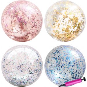 KAL-Ballon De Plage Geant Ballon À Paillettes Glitter Boule Gonflable De Bulle, Ballon Transparent De Rebond Résistant À La Déchirure, Pour Jeu Intérieur Extérieur - Neuf
