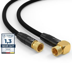3m HDTV Digital Satellite Antenna Cable 135dB 2x F Plugs and 1x 90° Angled Coaxial Cable Class A+ Ultra HD 4K 3D UHD Router Modem Black - Neuf