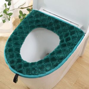 Plus Épais Toilettes De Couverture De Siège De L'hiver Au Chaud Chenille Pad Fermeture À Glissière Machine Élastique Souple Salle De Bain Wc Housse De Siège - Neuf