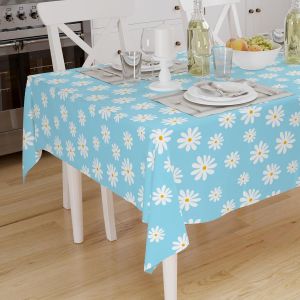 Nappe Imprimée 140x180 Cm Pour 4 To 6 Seater Table À Manger, 100% Coton, Lavable En Machine, Durable, Rectangulaire, Pour La Maison, Le Restaurant, Le Banquet - Bleu De Marguerite - Neuf