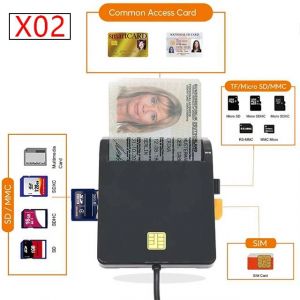 X02 USB epiSmart Lecteur de carte pour carte bancaire IC/ID EMV SD TF MMC Lecteurs de cartes USB-CCID ISO 7816 pour Windows 7 8 10 Linux OS--X02-Multi Card - Neuf