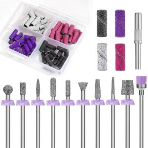 Nsiecd-Lot De 10 Forets À Ongles Diamantés, Mèches À Cuticules Pour Perceuse À Ongles Efile Avec 40 Petites Bandes De Ponçage (#120#180#240) Et Embout Mandrin, Outil De Retrait Acrylique Pour Manucur - Neuf