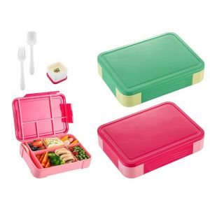 Bo&icirc;te &Agrave; Bento &Agrave; 2 Compartiments Avec Couverts - Rose Rouge Et Vert - Neuf