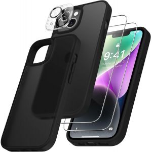 4 En 1 Coque Pour Iphone 14 Avec 2 Verre Tremp&eacute; Et 1 Cam&eacute;ra Protecteur, [Coussin D'Air Int&eacute;gr&eacute;] Antichoc Antirayures Bumper Protection Housse Pour Iphone 14 6.1"", Noir Vintage - Neuf