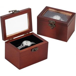 Kal-2pcs Boîtier De Montre Boîte De Présentation De Montre Style Vintage Organisateur De Montre En Bois Avec Oreiller Pour Hommes Femmes Maison Voyage Fête Des Pères 7x10x6.5cm - Neuf