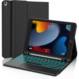 Chenquansarl-Étui De Clavier Avec Pavé Tactile Pour Ipad 10,2""(9/8/7 Génération) 2021/2020/2019,7 Couleurs D'éclairage Allemand Qwertz Rechargeable,Clavier Amovible Air 3,Pro 10.5,Noir - Neuf