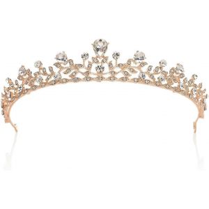 Nouveau,Approprié Brillant Cristal Couronne Princesse Diadème Strass Feuille Pageant Mariage Cheveux Bijoux,Or Rose - Neuf