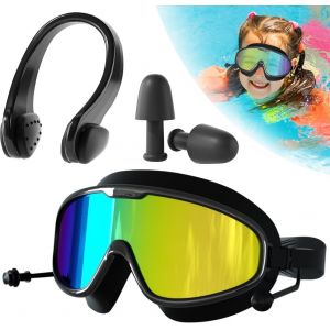 Letnerny-Lunettes De Plong&eacute;e Enfants, Lunettes De Natation, Bouchons D'oreille - Vue Panoramique &Agrave; 180&deg;, Antibu&eacute;e, Protection Uv, Joint En Silicone Avec Prot&egrave;ge-Nez, Un Xe - Neuf