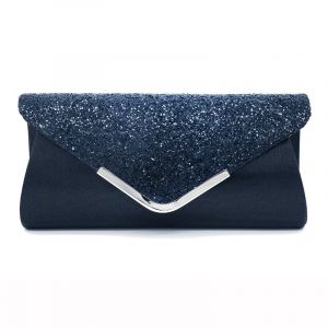 Pochette enveloppe de soir&eacute;e brillante bleue pour femme avec cha&icirc;ne - Neuf