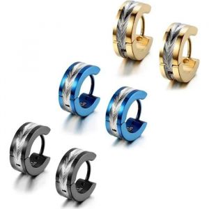 Flongo 3 Paires Boucle D'oreille Homme Acier Inoxydable Charnière Plume Bling Classique Poli Clou Doreille Fantaisie Bijoux - Neuf