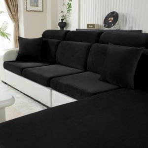 Cmws-Housse Coussin Canapé Velours, Universelle Housse Assise Canapé Extensible, Protection Pour Meubles Couvre Pour Canape Antidérapante(Grand 1 Place, Noir) - Neuf