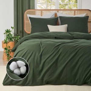 Sjzg-Housse De Couette 200x220 Coton Vert Ultra-Doux 100% Coton Pr&eacute;-Lav&eacute; Oeko-Tex 1 Housse De Couette 200x220 + 2 Taies 80x80 Avec Fermeture &Eacute;clair - Neuf