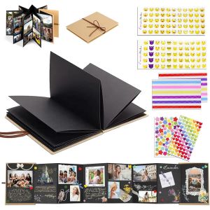Album Photo Scrapbooking Livre Photo Avec 6 Autocollants Pour Scrapbooking Materiel Album Scrapbooking Livre Photo De Classe Album Photo Bebe (Noir)[L250] - Neuf