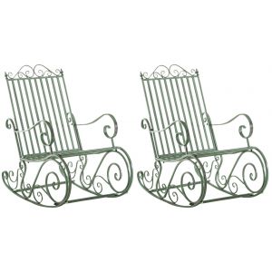 Lot De 2 Fauteuils &Agrave; Bascule Pour Ext&eacute;rieur Avec Accoudoirs En M&eacute;tal Vert Vieilli 10_0007919 - Neuf