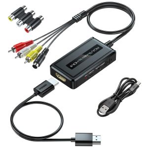 Convertisseur 2 En 1 Rca/S-Vidéo Vers Hdmi Avec Interrupteur Ouptut 720p/1080p, Svideo Composite Av Vers Hdmi Compatible Avec Vhs/Dvd/Stb/N64/Ps2/Wii - Neuf