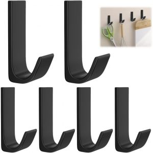6 Pièces Crochets Muraux en Aluminium Autocollants,6.2×2×1.7cm Crochet Adhesif Mural,Supporte Jusqu'à 20 KG,Rust-proof Crochet Mural Sans Percer,pour Salle de Bain Cuisine Bureau (Noir) - Neuf