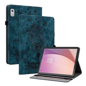 Kunstleder Geldb&ouml;rse H&uuml;lle F&uuml;r Lenovo Tab M9 9.0 Zoll Tablette - Papillon Rose Design Mit St&auml;nder Und Stift Halter - Blau - Neuf