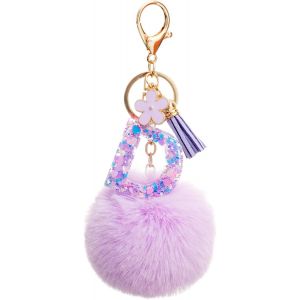 KAL-Moderne Porte-Clés Violet Boule De Poils Gland Pour Fille Porte Clef Avec Lettre Porte-Clés Fille Initiale Cadeau Femmes Porte-Clés Or Porte Clé A-Z - Neuf