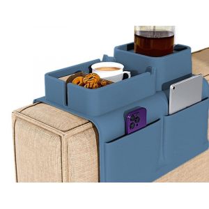 Plateau D'accoudoir De Canap&eacute; En Silicone Avec Porte-Gobelet Et Poches Lat&eacute;rales - Bleu - Neuf